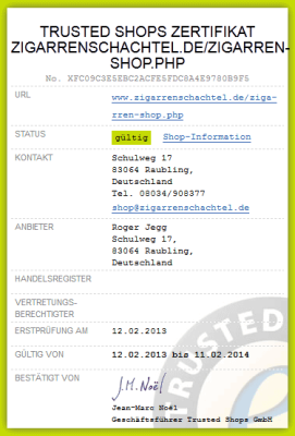 ZigarrenSchachtel.de erhält Trusted Shops Siegel - Trusted Shops Siegel für ZigarrenSchachtel.de